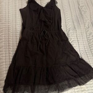 XHILARATION : SZ XL black juniors dress with mesh overlay and ruffle detai
